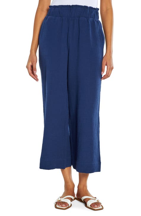 Buy Blue Pure Cotton Ankle-length Palazzo for Women with Detailing