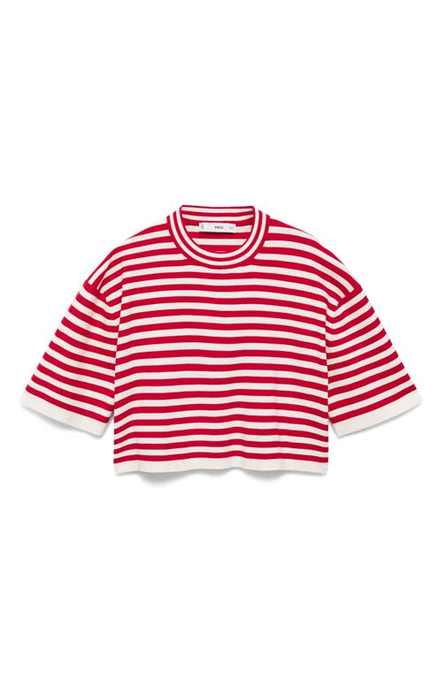 Shop Mango Stripe Short Sleeve Crop Sweater In Red