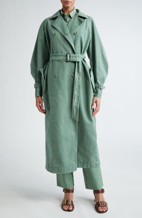 Max Mara Corfu Cotton Canvas Belted Trench Coat Sage Green at Nordstrom,