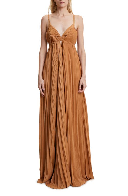 A.L.C. Arianna Pleated Cutout Maxi Dress in Bronze Tone