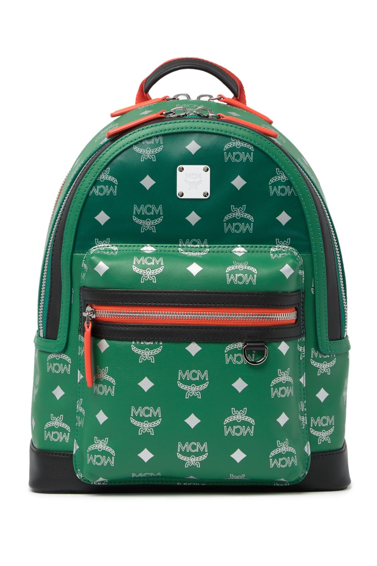 green mcm backpack