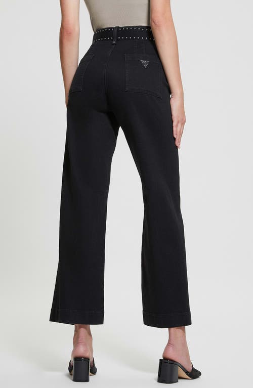 Shop Guess Dakota High Waist Belted Crop Wide Leg Jeans In Deeper Black