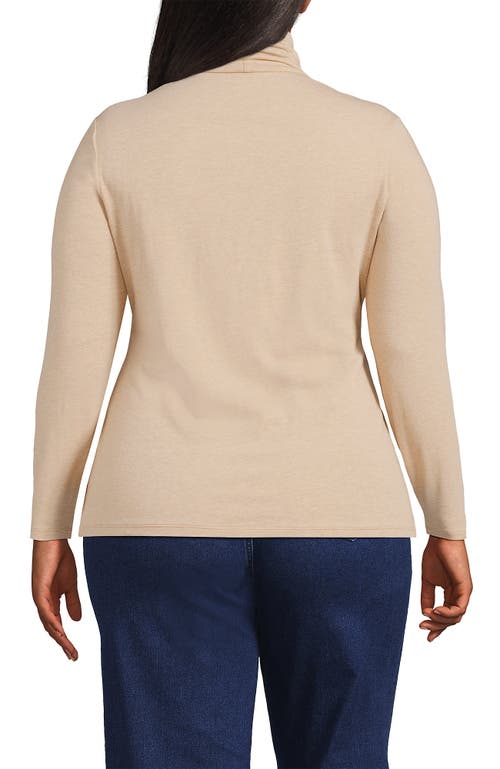 Shop Lands' End Plus Size Lightweight Jersey Skimming Long Sleeve Turtleneck In French Pecan Heather