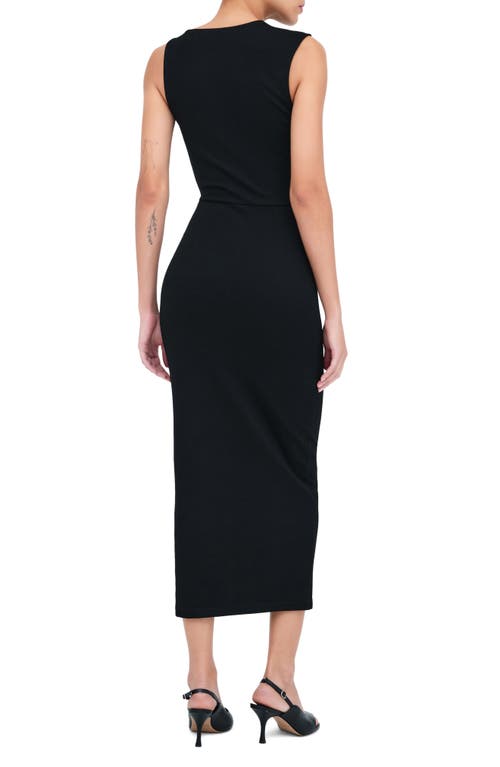 Marcella Carlton Asymmetric Detail Sheath Midi Dress In Black