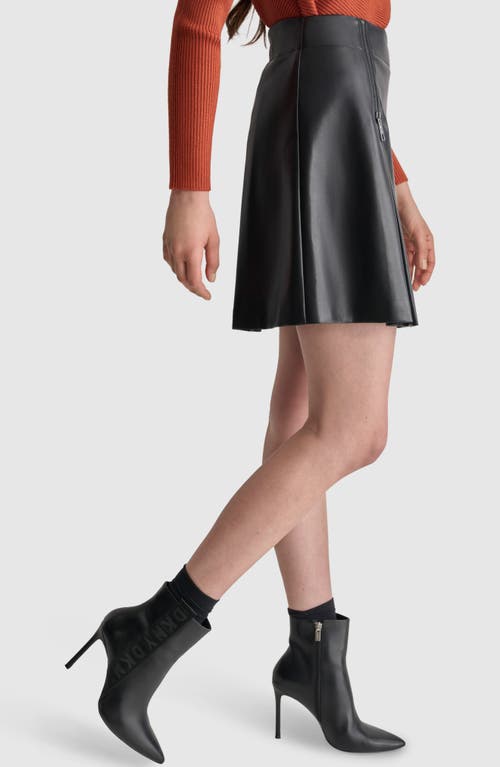 Shop Dkny Pleat Faux Leather Miniskirt In Black