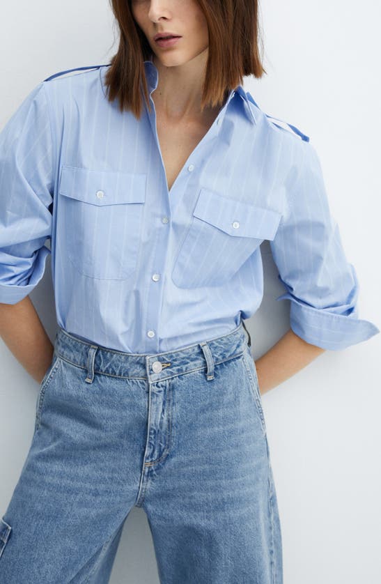 Mango Straight Leg Cargo Jeans In Medium Blue
