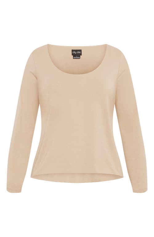 City Chic Liz Scoop Neck Jersey Top In Latte