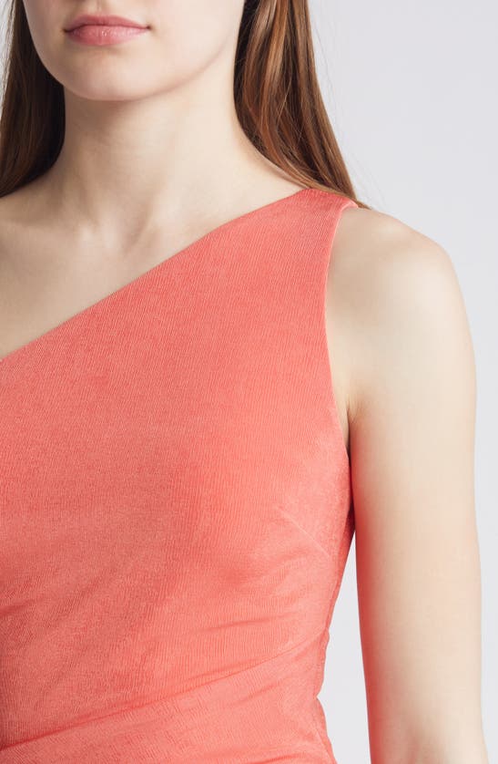 Katie May Scout One Shoulder Maxi Side Seam Slit Gown In Nectarine In Gold