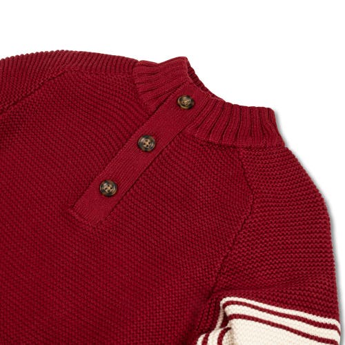 Hope & Henry Baby Boys' Organic Mock Neck Kanga Sweater, Infant In Dark Red With Sleeve Stripes