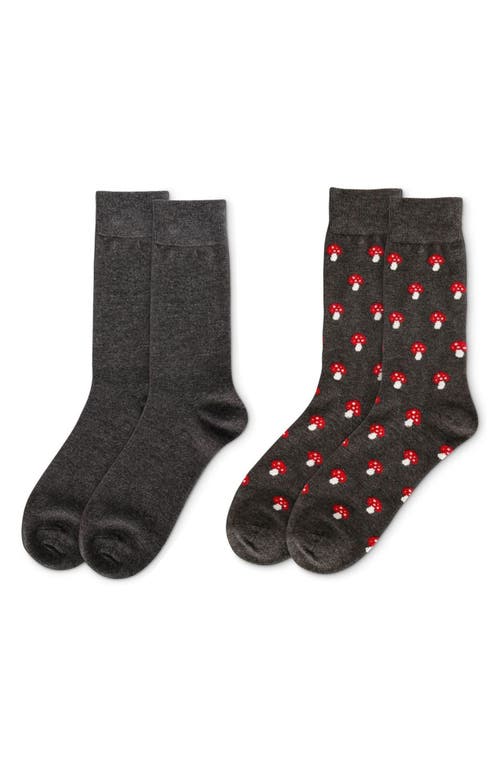 Memoi Assorted 2-pack Crew Socks In Dark Gray Heather