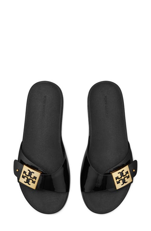 Tory Burch Patent Synthetic Leather Buckle Slide In Black