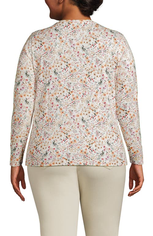 Shop Lands' End Plus Size Relaxed Supima Cotton Long Sleeve V-neck T-shirt In Ivory Wildflowers