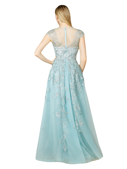 Lara New York Long Bell Sleeve V-neck Beaded Gown In Lightblue