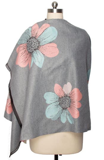 Saachi Floral Reversible Scarf In Grey/pink/blue
