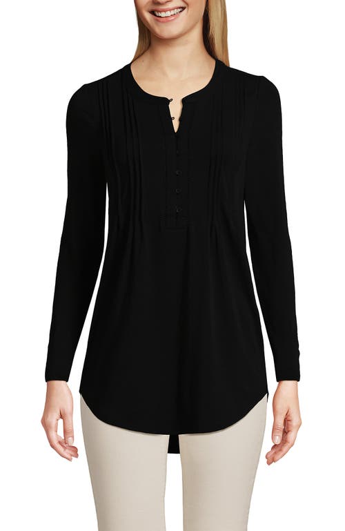 Shop Lands' End Long Sleeve Lattice Pintuck Tunic In Black