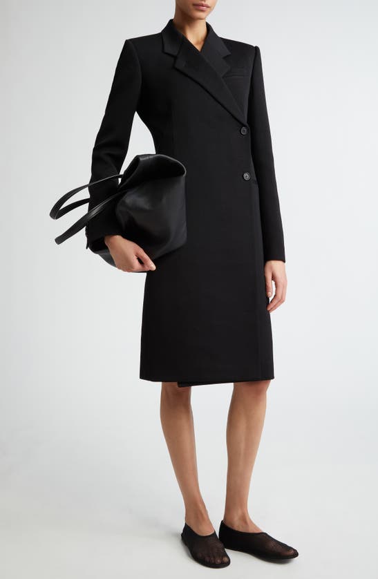 Shop Khaite Kento Asymmetric Placket Wool Blend Coat In Black