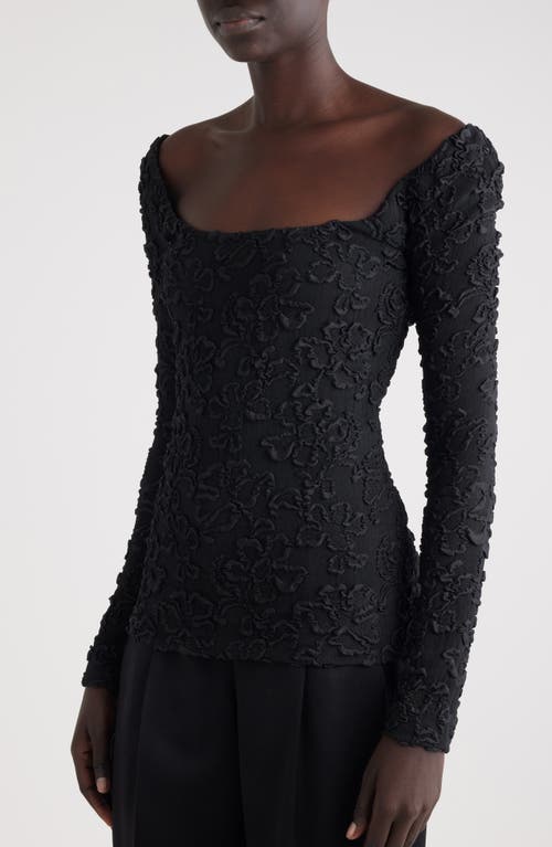 Shop Givenchy Embroidered Scoop Neck Long Sleeve Silk Blend Top In Black