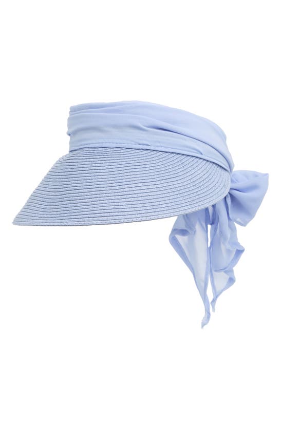 Vince Camuto Chiffon Tie Bow Straw Visor In Blue