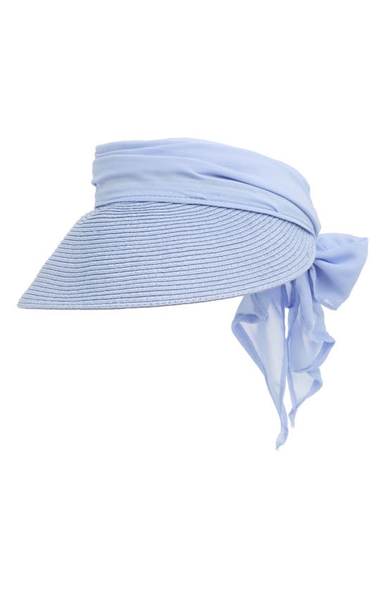 Vince Camuto Chiffon Tie Bow Straw Visor In Chambray