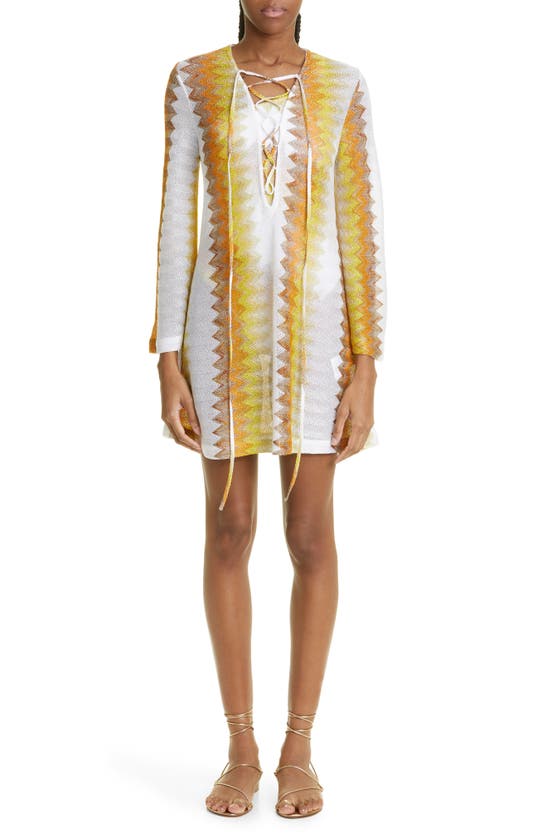 white and gold chevron dress Missoni Shimmer Long Sleeve Cover-up Minidress In Yelloow Ochre dressing table