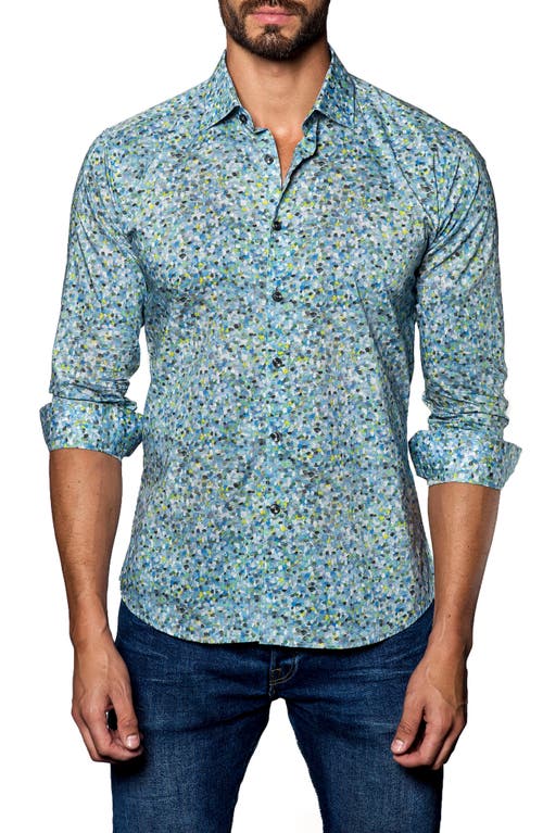 Jared Lang Speckle Print Sport Shirt In Blue/green Monet