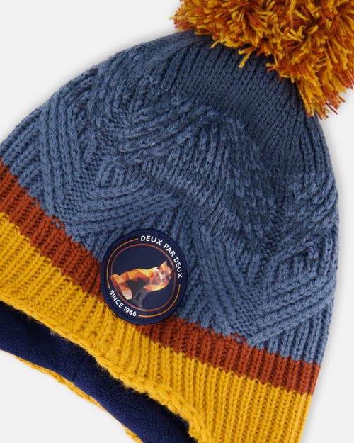 Shop Deux Par Deux Boy's Peruvian Knit Hat Gradient Navy And Yellow In Gradient Stripes