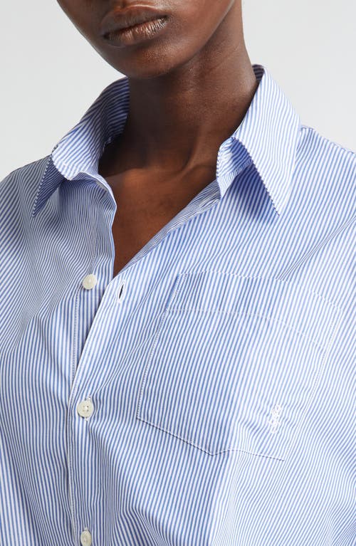 Shop Sporty And Rich Sporty & Rich Stripe Cotton Button-up Shirt In White/navy Stripe