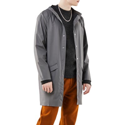 Rains Waterproof Hooded Long Rain Jacket, Grey