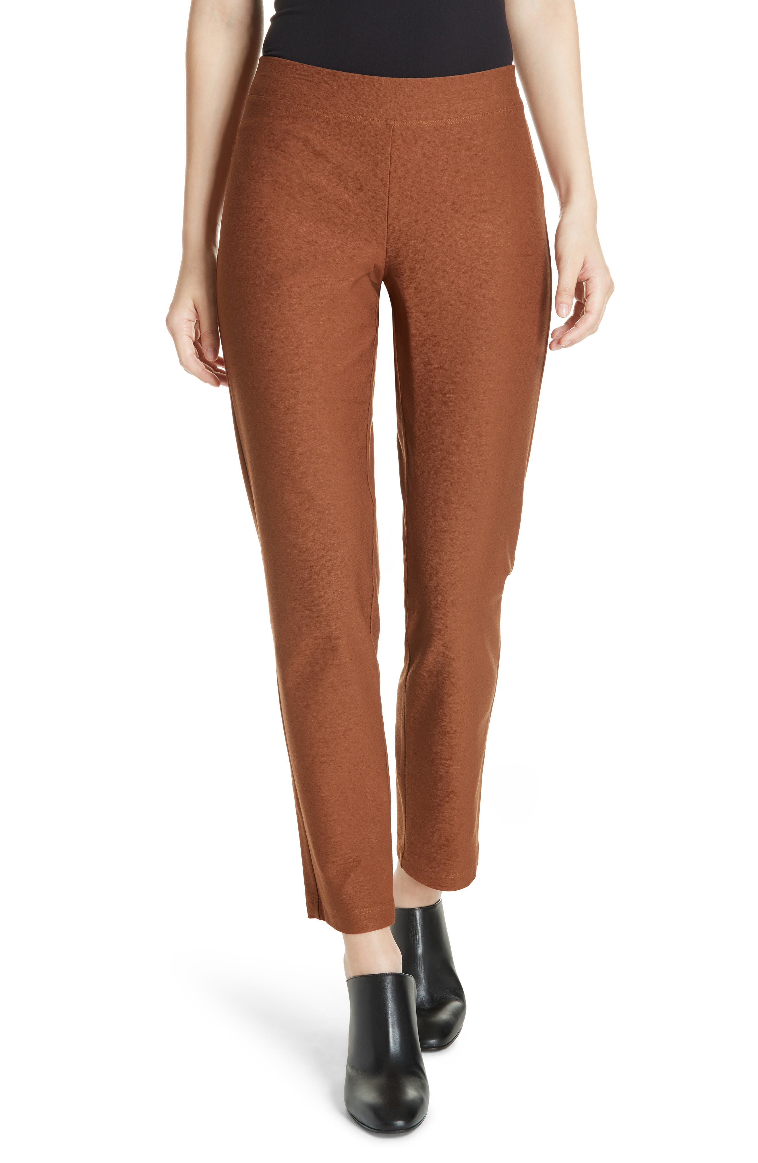 Eileen Fisher Stretch Crepe Slim Ankle Pants In Nutmeg
