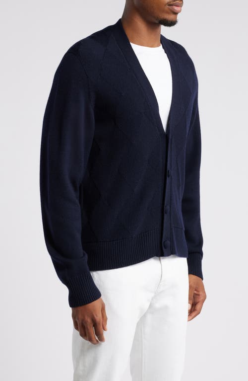 Shop Officine Generale Officine Générale Murray Argyle Merino Wool Cardigan In Dark Navy