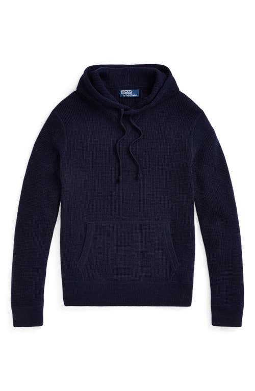 Shop Polo Ralph Lauren Waffle Knit Cashmere Hoodie In Hunter Navy