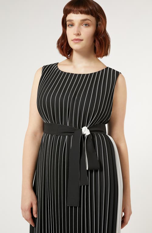 Shop Marina Rinaldi Zingaro Pleated Tie Belt Dress In Black White