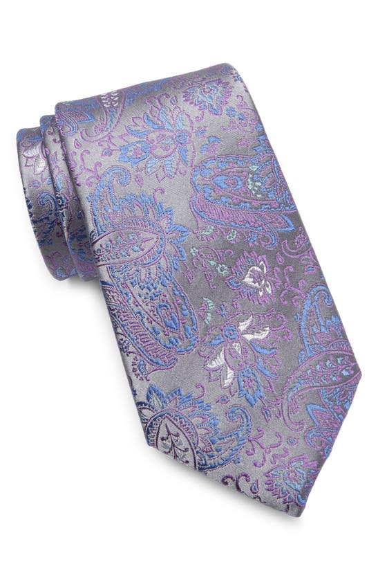 Shop Duchamp Paisley Floral Print Silk Tie In Lavender