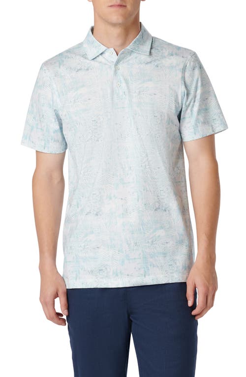 Bugatchi Victor OoohCotton Leaf Print Polo Turquoise at Nordstrom,