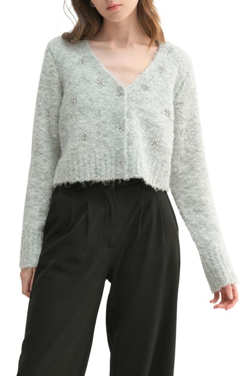 All in Favor Rhinestone Flower Detail Fuzzy Cardigan in Grey 