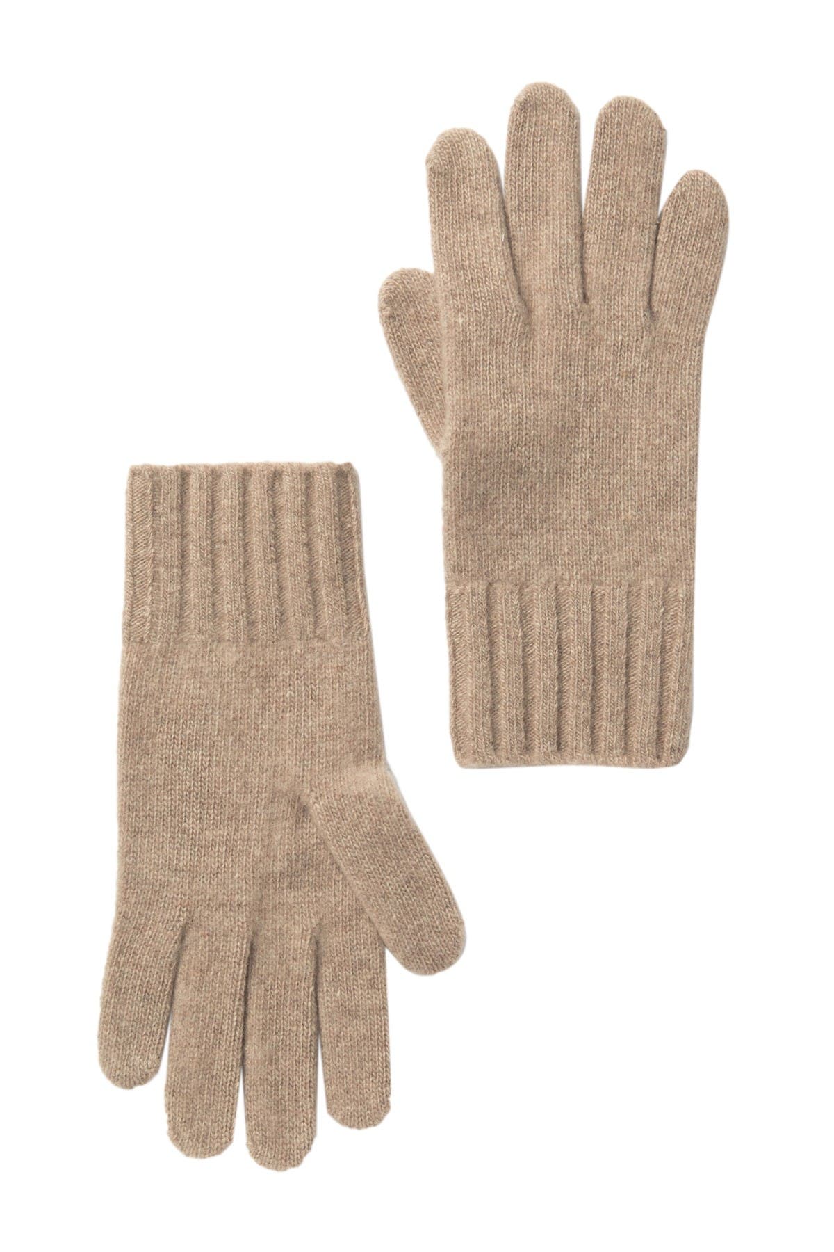 Portolano Cashmere Wide Ribbed Cuff Gloves In Light/pastel Brown