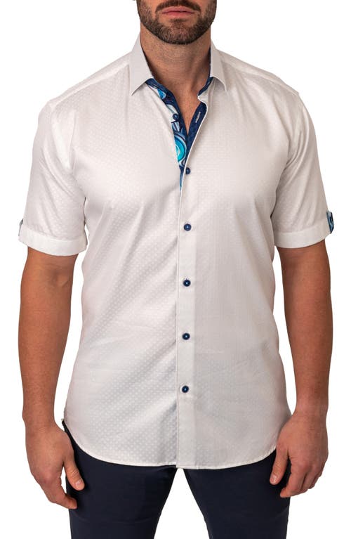 Maceoo Galileo Baseball White Short Sleeve Button-Up Shirt at Nordstrom, Size Xx-Large