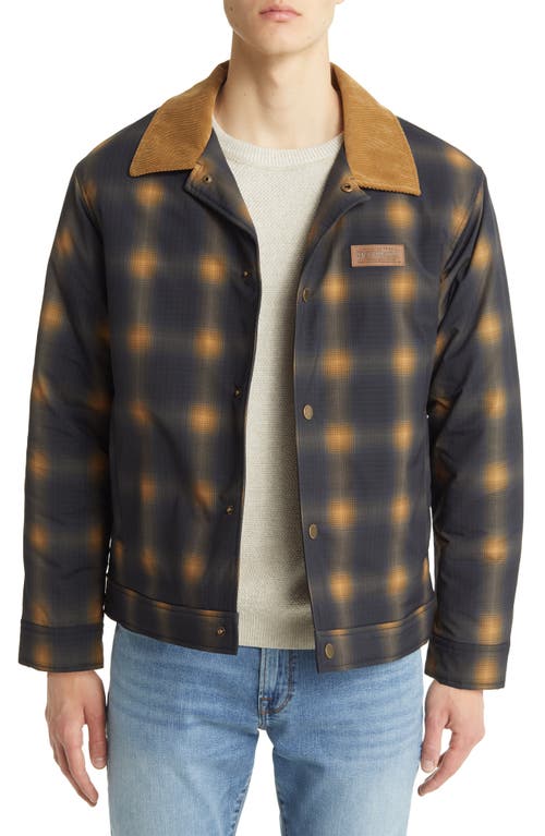 Pendleton Pedro Stadium Trucker Jacket with Faux Shearling Lining in Navy/Gold Plaid