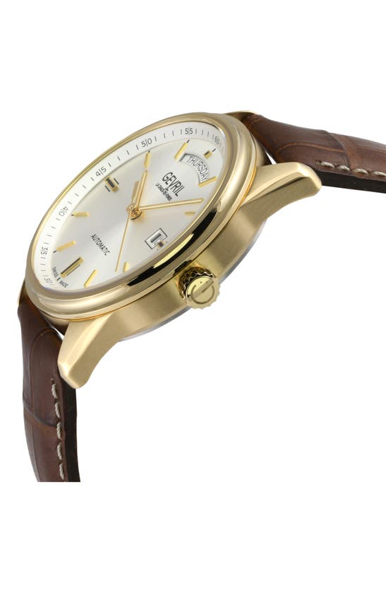 Gevril Excelsior Swiss Automatic Croc Embossed Leather Strap Watch, 42mm In Brown