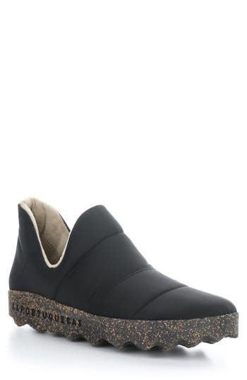 Fly London Crus Faux Fur Lined Slip-on Sneaker In Black Nylon