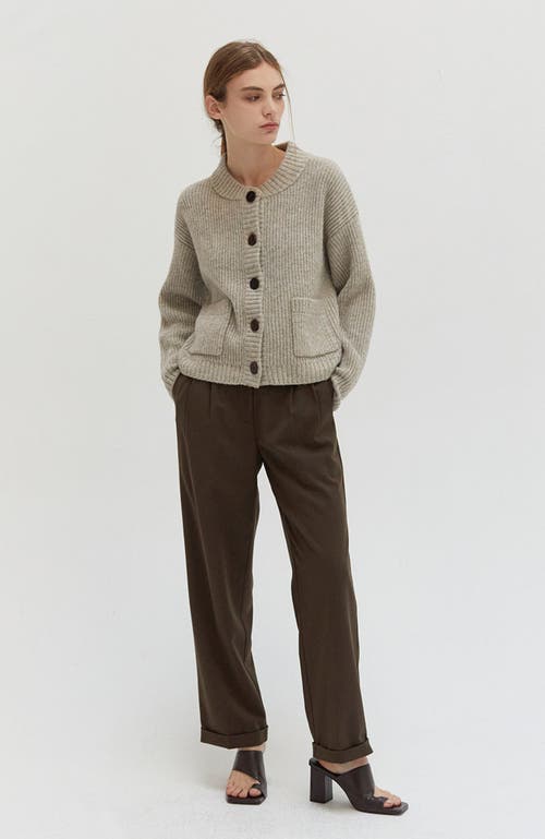 Crescent Crewneck Sweater Cardigan In Taupe