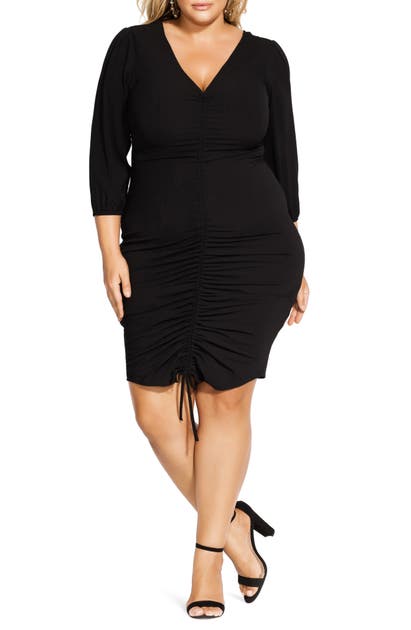 City Chic Midnight Ruched Front Dress In Black | ModeSens