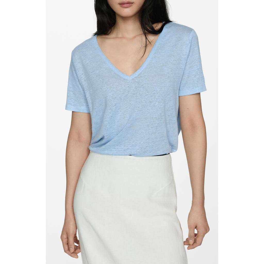 Mango Short-sleeved Linen T-shirt Sky Blue In Sky Blue