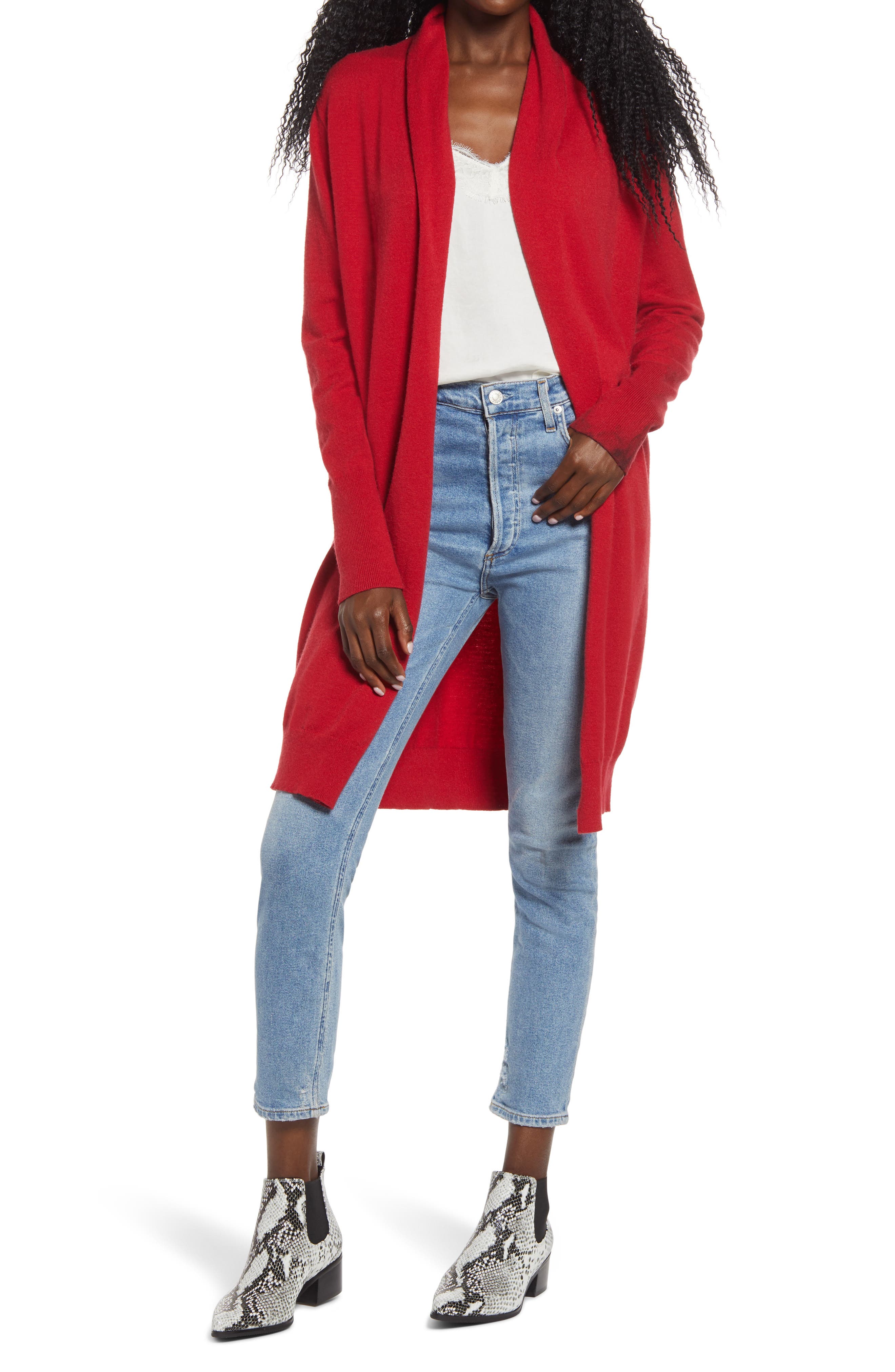 Leith Cozy Long Cardigan In Red Chili