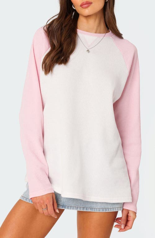 EDIKTED Me Time Oversize Waffle Knit Top Light-Pink at Nordstrom,