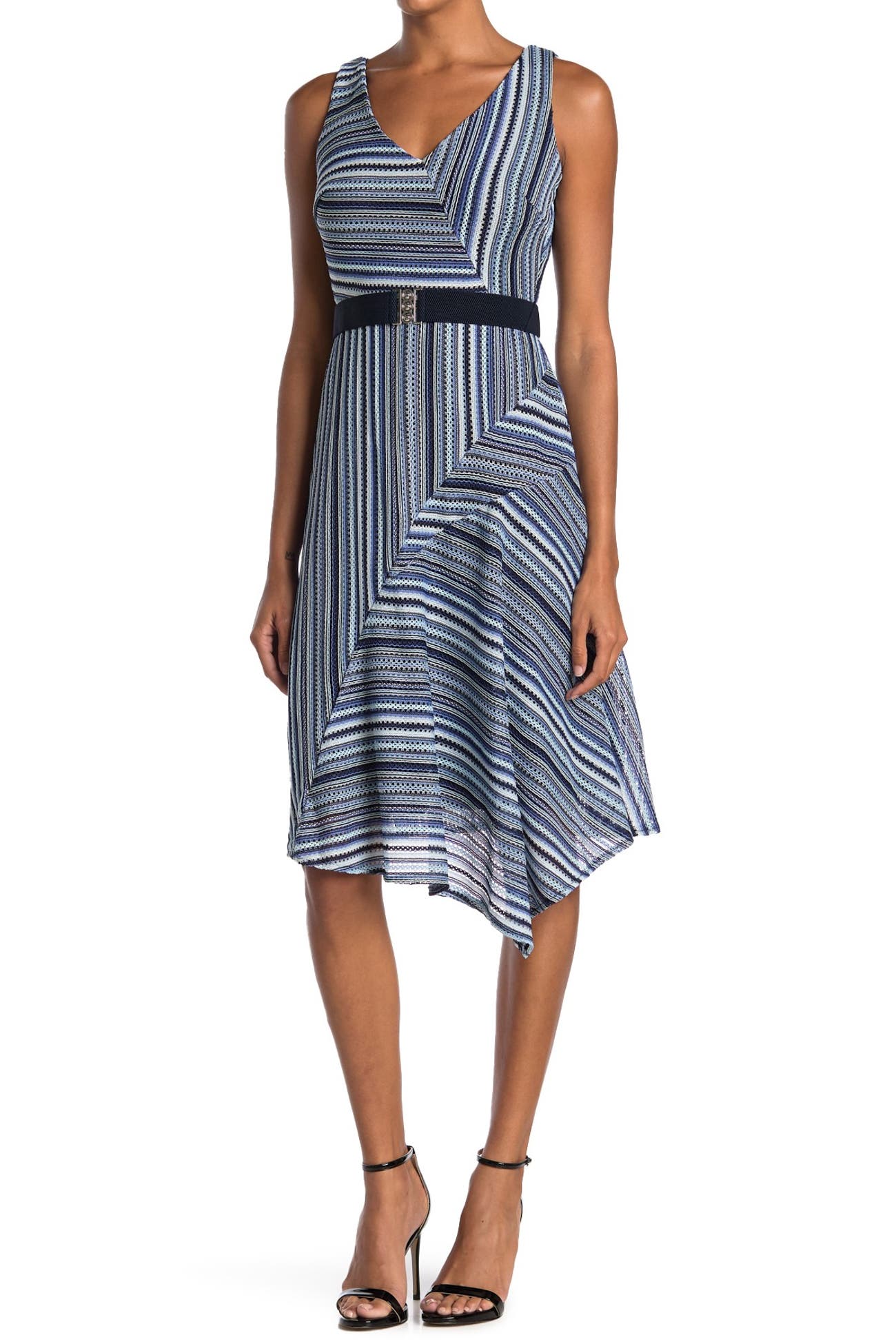 Gabby Skye | Striped Sleeveless Belted Midi Dress | Nordstrom Rack