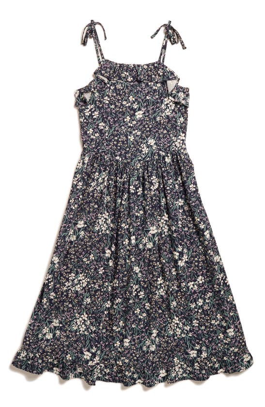 Shop Nordstrom Kids' Floral Ruffle Tie Strap Sundress In Navy Peacoat Sabrina Floral