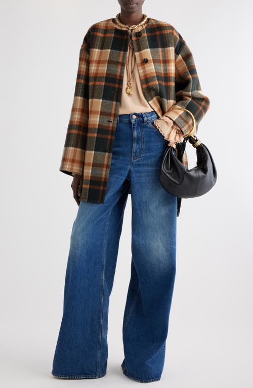 Chloé Check Double Face Wool & Silk Coat In Black Brown