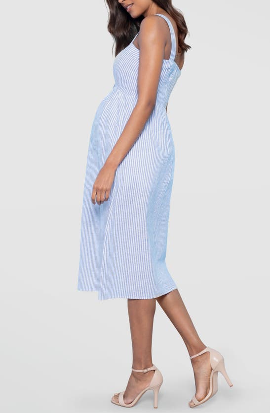 Shop Seraphine Button Front Maternity/nursing Midi Sundress In Blue Stripe