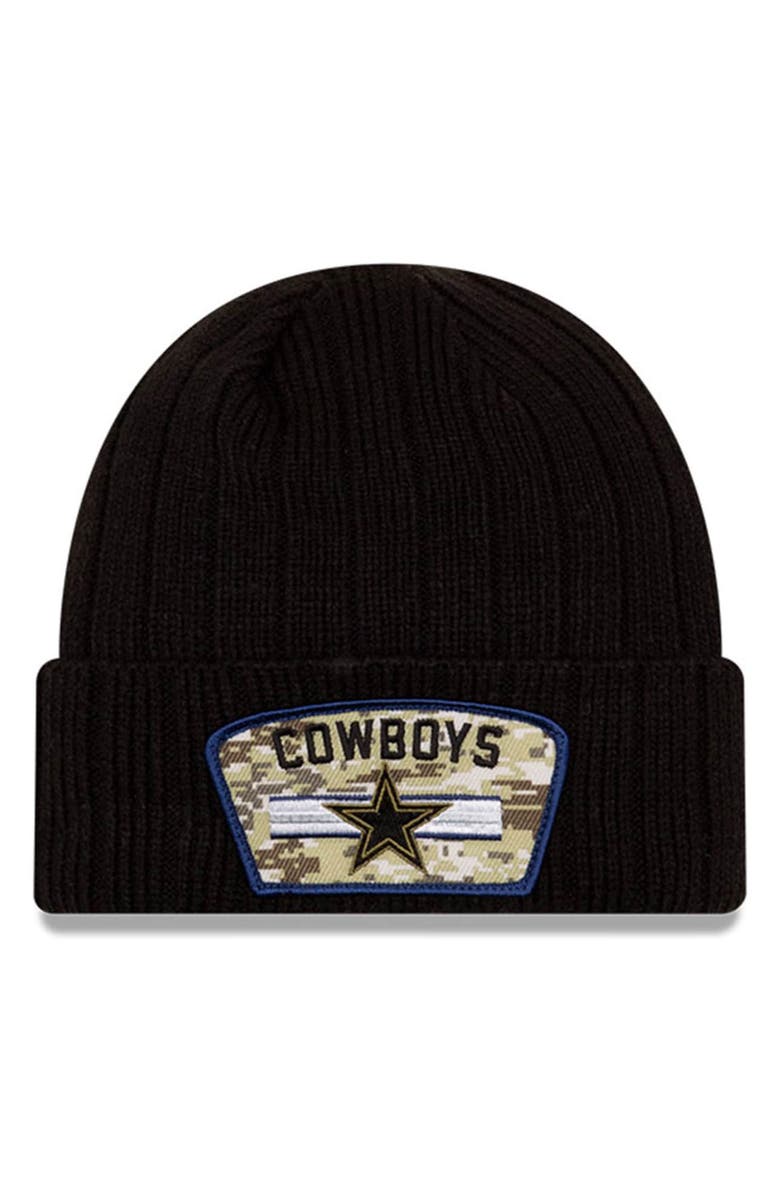 NEW ERA CAP Men's New Era Black Dallas Cowboys 2021 Salute To Service Cuffed Knit Hat, Main, color, BLACK